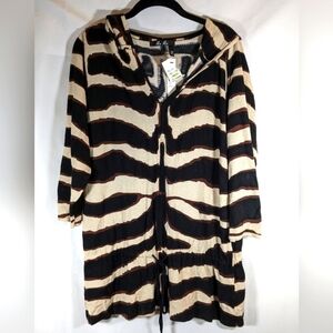 New Moi Moi Long Sleeve V Neck Tunic Waist Tie & Animal Print Stripes Size L